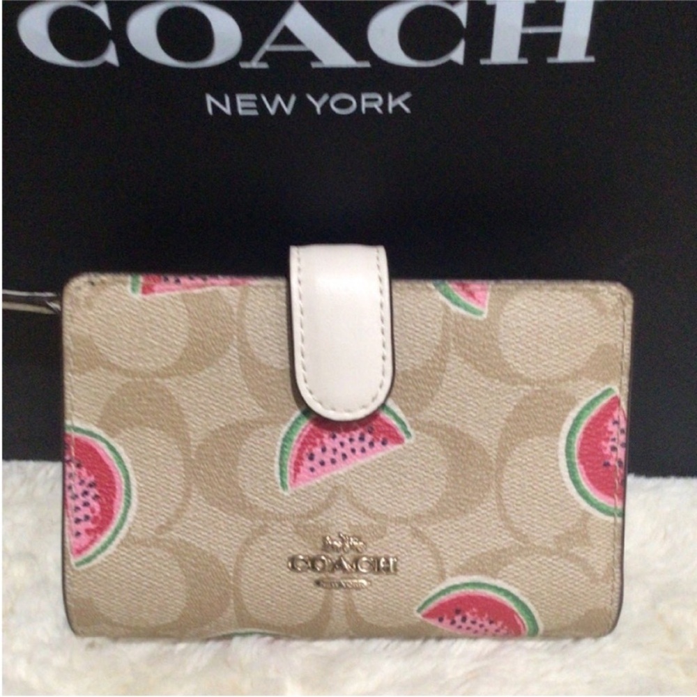 Coach Tan Wallet with Watermelon Design